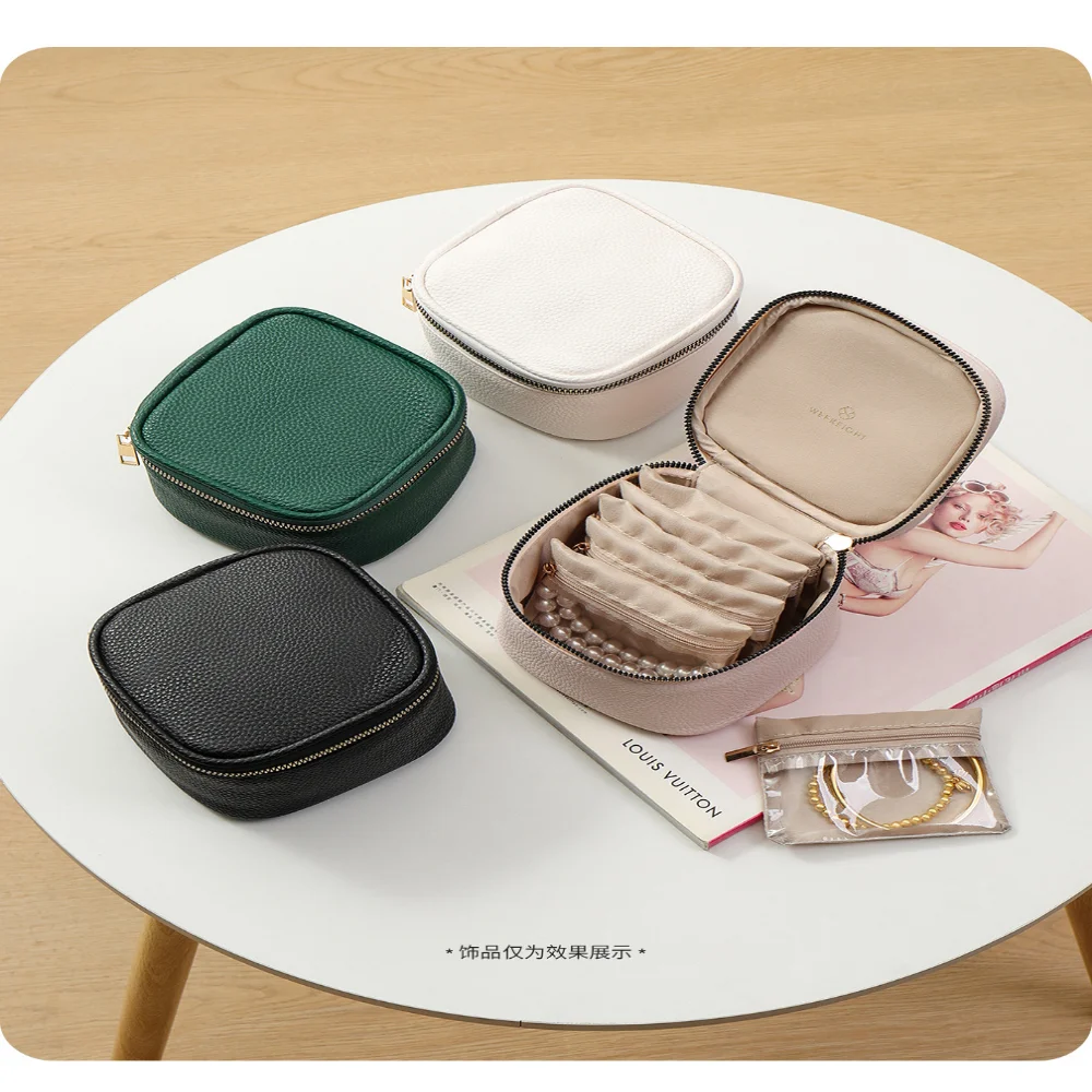 6 قطعة حقيبة التعبئة والتغليف صندوق مجوهرات المحمولة قلادة حلقة أقراط تخزين عرض حالة السفر المضادة للأكسدة بولي Leather صندوق مجوهرات جلدي