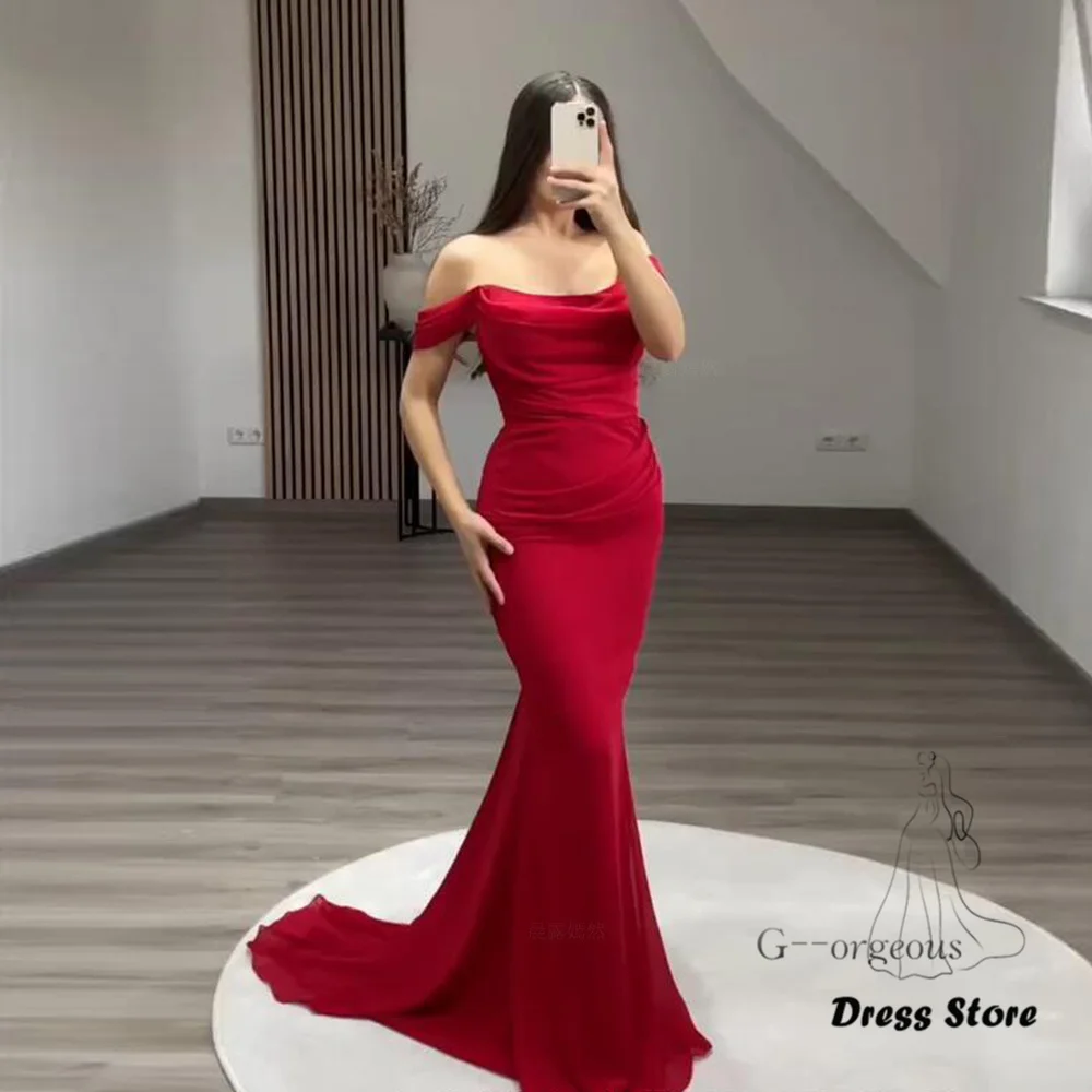Red Simple Prom Dresses 2025 Women Off-Shoulder Sexy Long Evening Gowns Dubai Arabia Split Mermaid Elegant Formal Party Dress