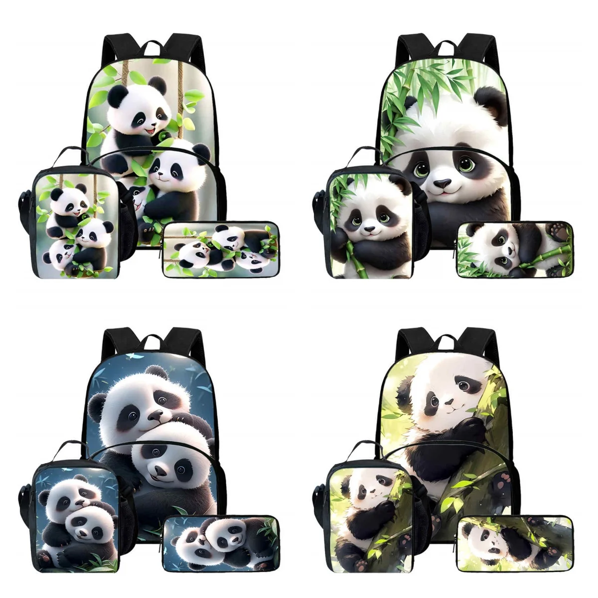 

3Pcs Set Giant Panda School Backpack with Front Pouch,Lunch Bags,Pencil Bags ,Cartoon School Bags for Boys Girls,Best Gift