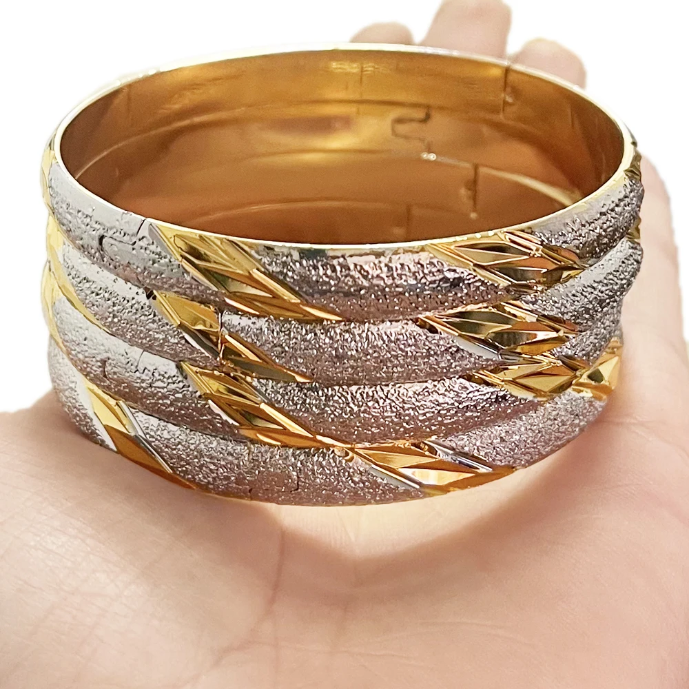 

4pcs/lot Gold Silver Color Bangles Two-Tones Dubai Bracelet for Women Ethiopian Wedding Bracelets Classic African Gift