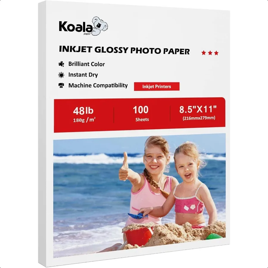 

Глянцевая фотобумага Koala для струйной печати, 8,5X11 дюймов, 48 фунтов, 100 листов, профессиональная глянцевая фотографическая бумага, совместимая с струйной печатью Pri