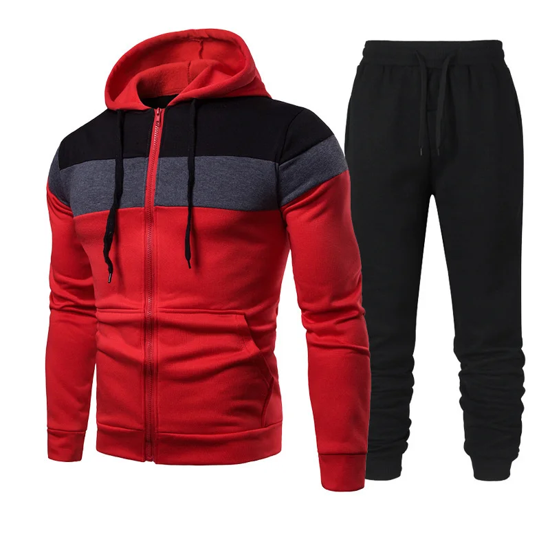 2024 Men's Sports Set Fashion Casual Coat Long Sleeved Pants Spring And Autumn Spliced Hooded Wardrobe Two Pieces