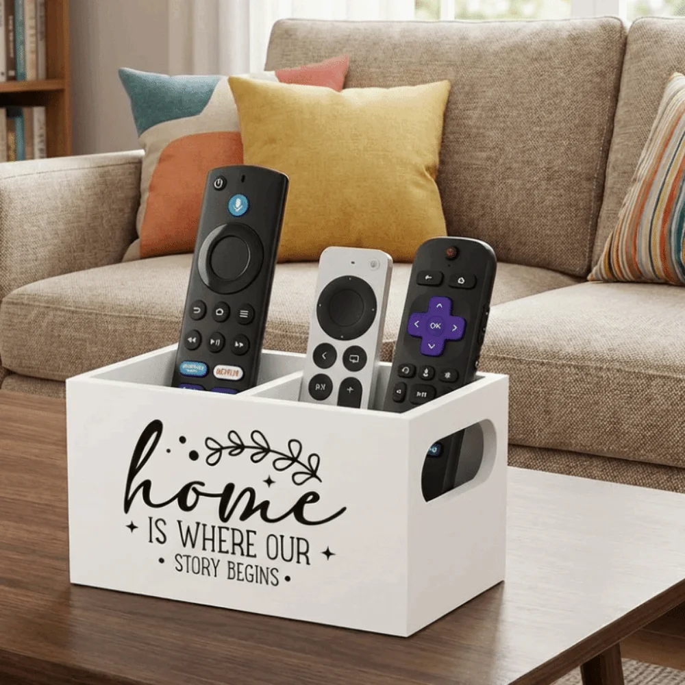 

Wooden Remote Control Storage Box Simple with 2 Slots Remote Control Holder Decorative Cosmetics Storage Rack Bedside Table