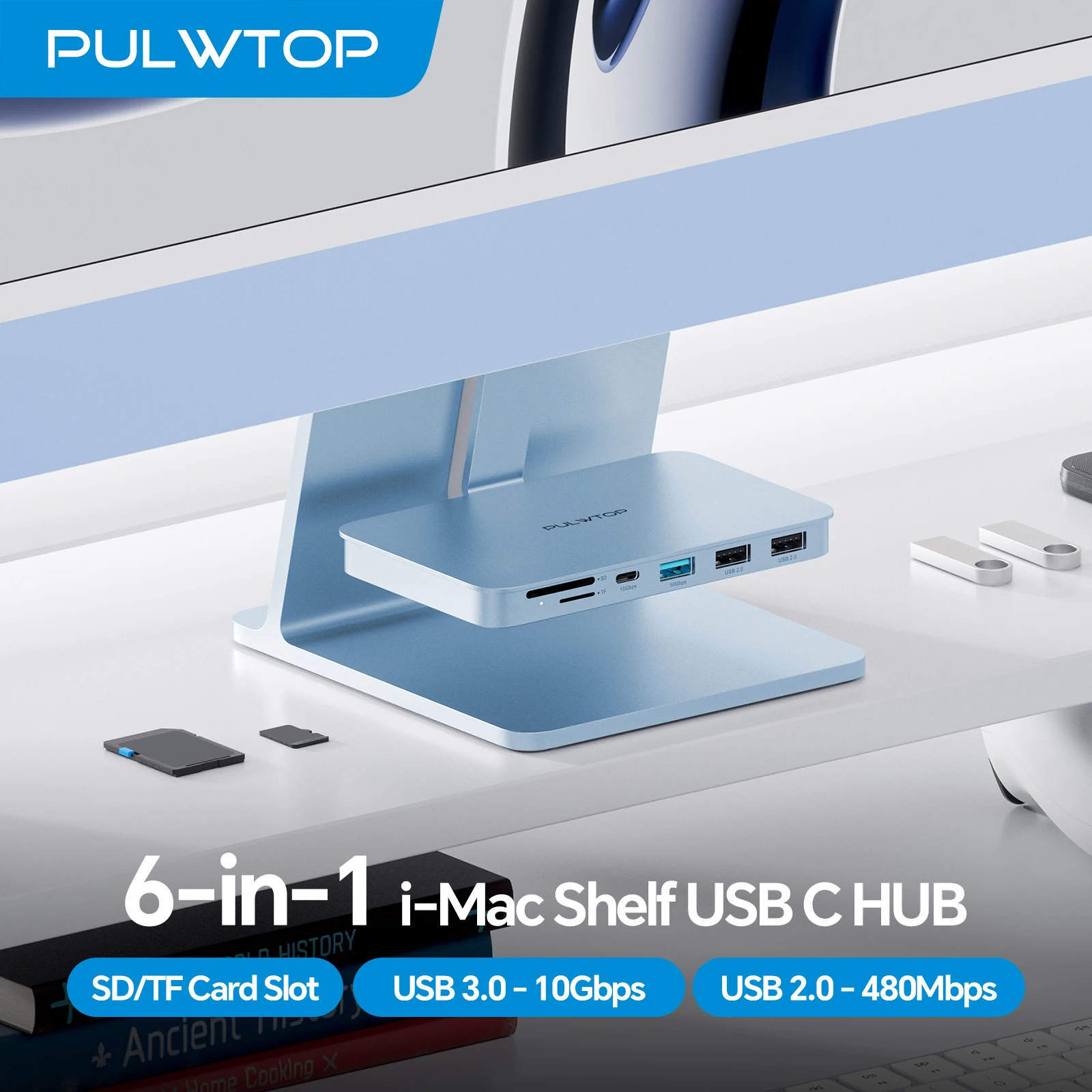 hub-usb-pulwtop-per-imac-24-pollici-e-studio-display-con-porte-dati-usb-a-c-32-gen-2-10gbps-usb-a-20-e-lettore-di-schede-sd-tf
