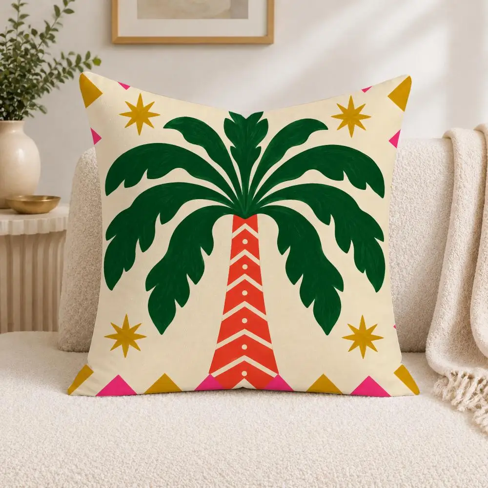 Monstera Palm Cactus Cushion Cover Square Decorative Sofa Pillow Case Bedroom Living Room Home Decor Gift