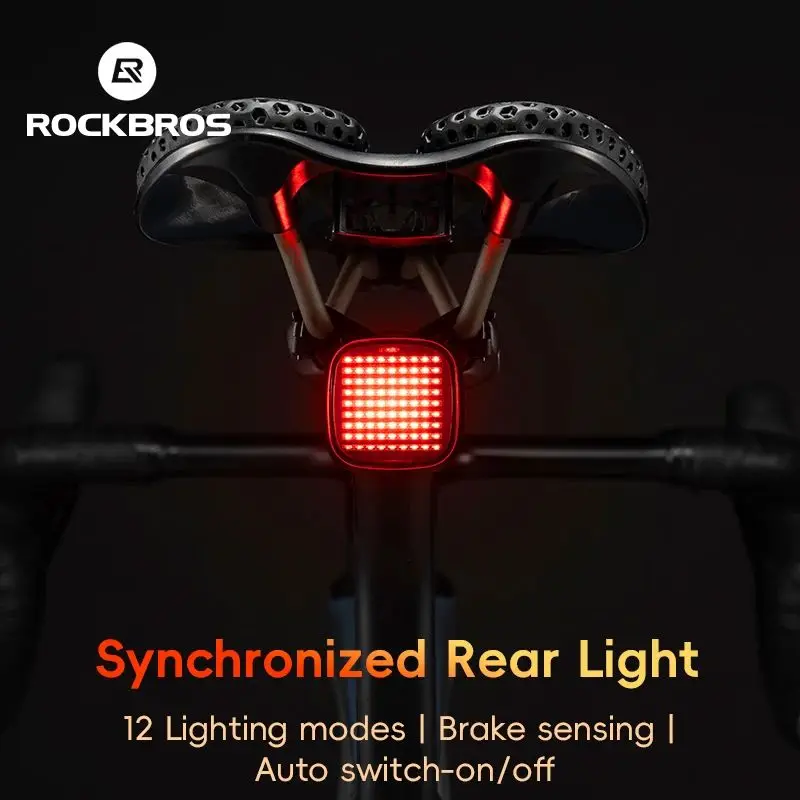

ROCKBROS Велосипедные светодиодные задние фонари Smart Coincident Brake Sensing 12 режимов Интеллектуальный запуск/стоп MTB Задний фонарь для шоссейного велосипеда IPX6