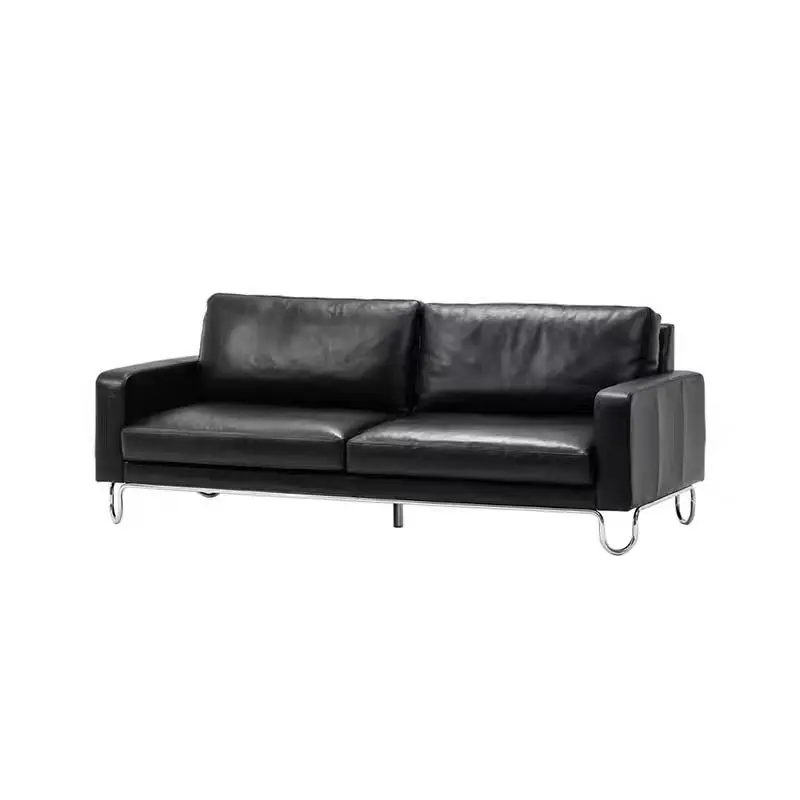 Vintage vintage style, full genuine leather high backrest, U-shaped sofa, black cowhide straight row sofa