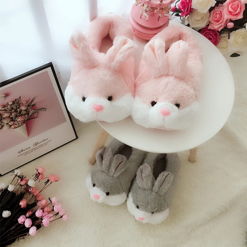 Comemore 2022 Women Cute Animal Slippers Girls Rabbit Home Shoes Plus Size 44 Non Slip Flat Autumn Winter Warm Slipper Plush Men