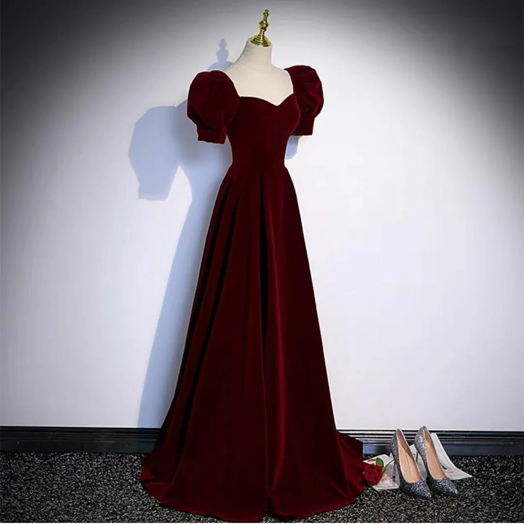 Customized Long Sweetheart Burgundy Evening Dresses With Pockets A-Line Velvet Watteau Train Wedding Guest Dress for Women