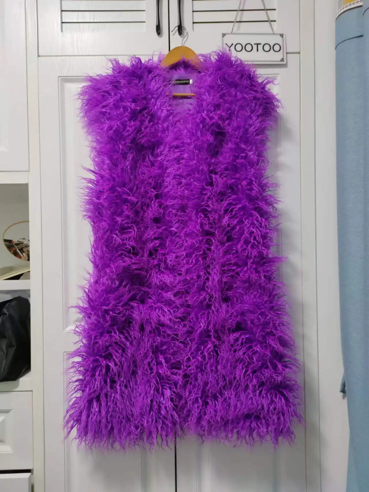 Mode Winter 75 cm Lange Pluizige Nepbont Vest Vrouwen Kleurrijke Faux Mongolië Schapenbont Gilet Nep Bont Jassen Winterjas vrouwen