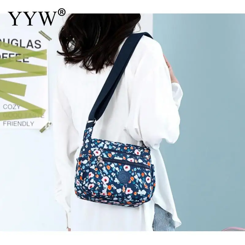 Nylon Crossbody Bag Womens Casual Floral Multi Pockets Zipped Messenger Bag With Adjustable Shoulder Strap Handbags Bags