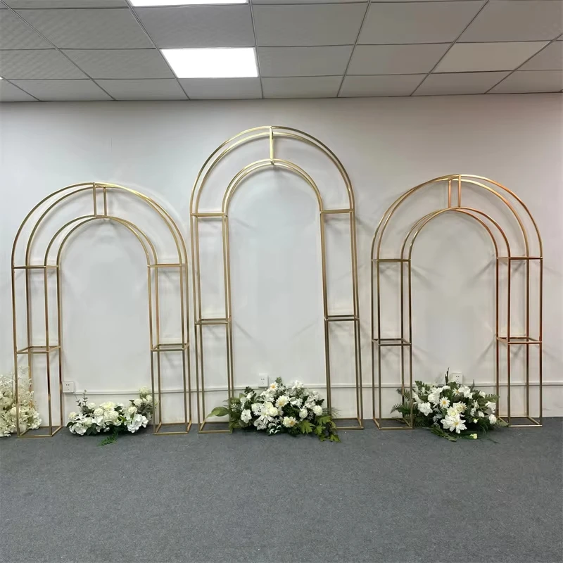 Luxury shiny golden arch background flower stand, irregular shape flower stand, wedding decoration, Valentine's Day party