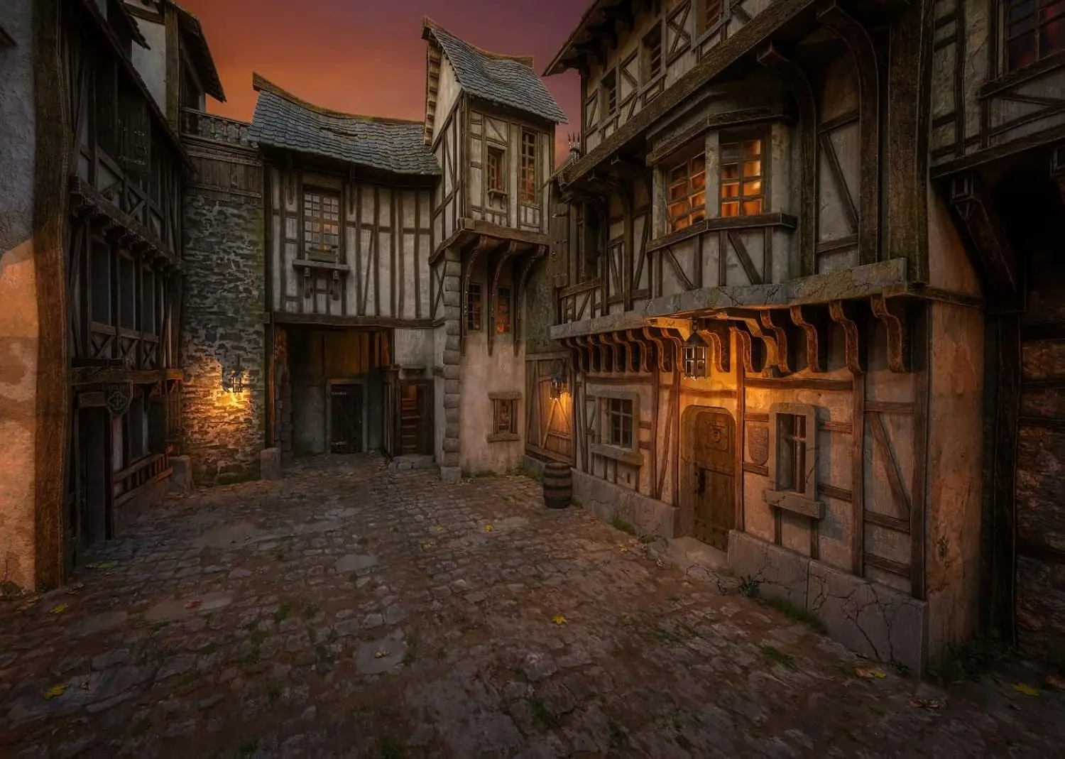 Medieval Village photography Backdrop Fantasy Town Night Ancient Houses Cobbled Street Party Decor Photoshoot background