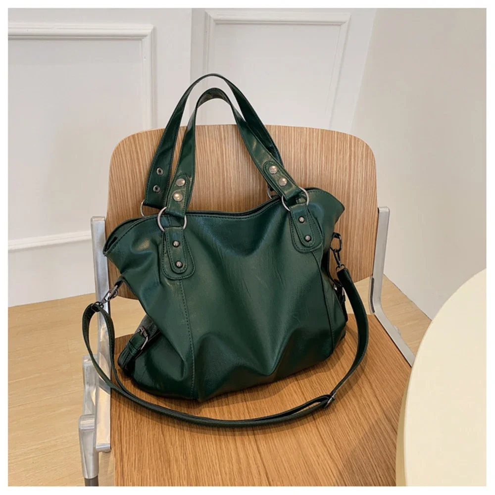 

Женская большая вместительная минималистичная сумка через плечо из искусственной кожи в стиле ретро, повседневная универсальная женская мягкая сумка через плечо для поездок на работу