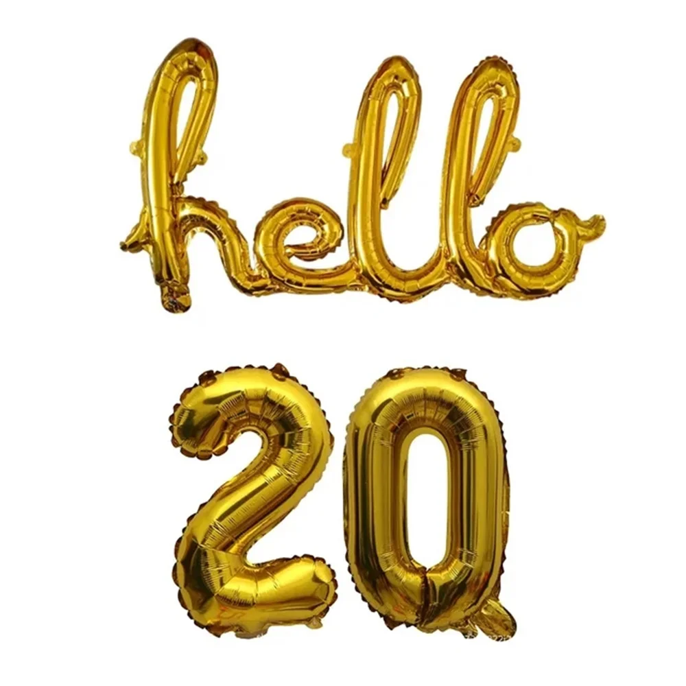 16inch Rold Gold Silver Hello Foil Balloon Number Balloon Birthday 18 21 25 30 40 50 Years Old Aldult Birthday Party Decoration