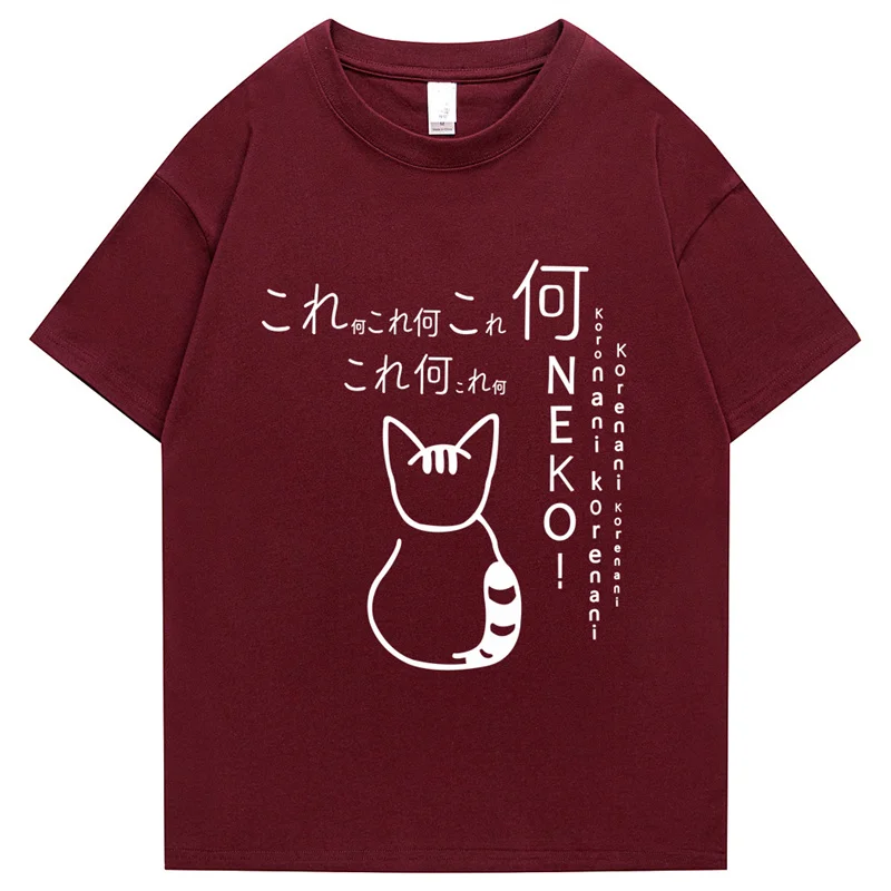 Camiseta de Anime Tokyo para hombre, camisa holgada de manga corta con estampado de dibujos animados de gato, estilo Harajuku, informal, de gran