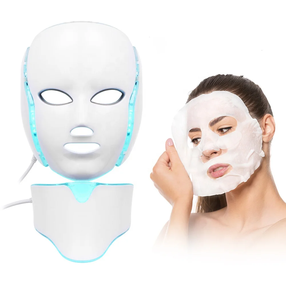 Máscara com pescoço terapia de fótons coreano máscara facial terapia de luz vermelha acne remoção de rugas beleza cuidados com a pele led terapia de luz