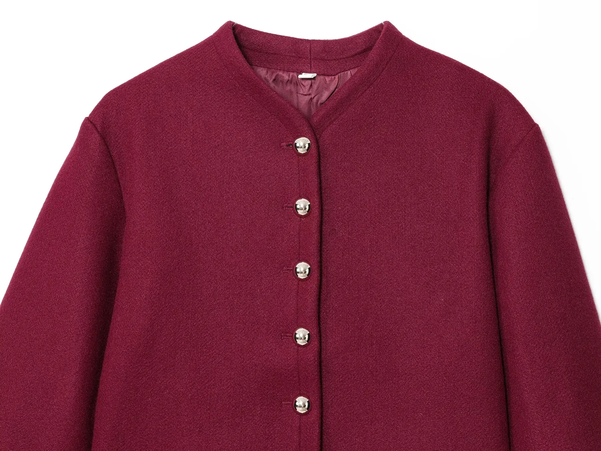 BSAY Mode Eenvoudige Effen Kleur 2025, Herfst Nieuw Product Knoopdecoratie Ronde Hals Commuter Jas Met Lange Mouwen