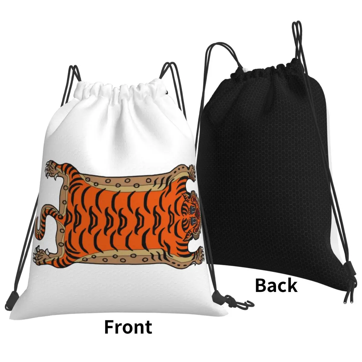 Tibetan Tiger Rug Backpacks Multi-function Drawstring Bags Sundries Bag Book Bags for Travel School