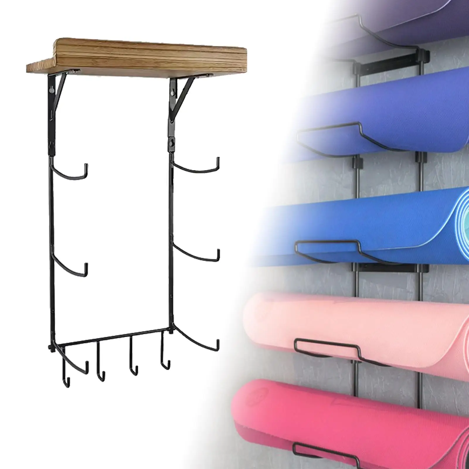 Foam Roller Towel Rack Hanging Resistance Bands with 4 Hooks Yoga Mat Holder