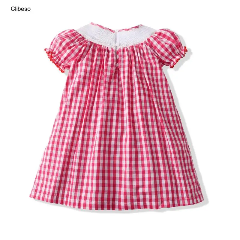 2024 Summer Children Boutique Dress Baby Girls Smocked Embroidery Dresses Flare Sleeve Peter Pan Collar Clothes Kids Vestidos