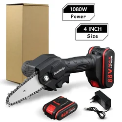 1080W 4Inch 88VF Mini Electric Chain Saw with Upgraded Battery Rechargeable Woodworking Pruning One-handed Saw Garden Tool