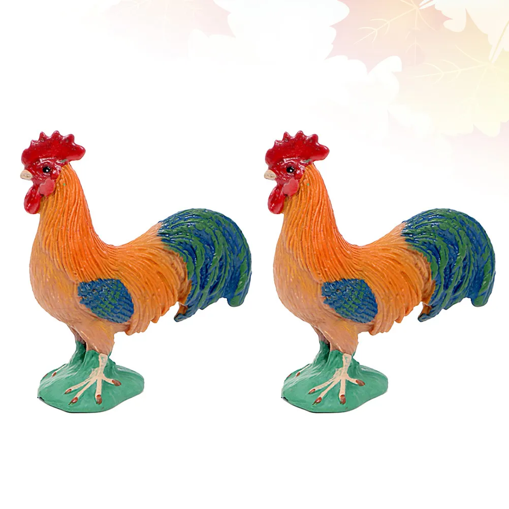 2Pcs Artificial Rooster Decoration Hard Corrosion Resistant Chicken Craft Ornament for Indoor Home Office Living Space
