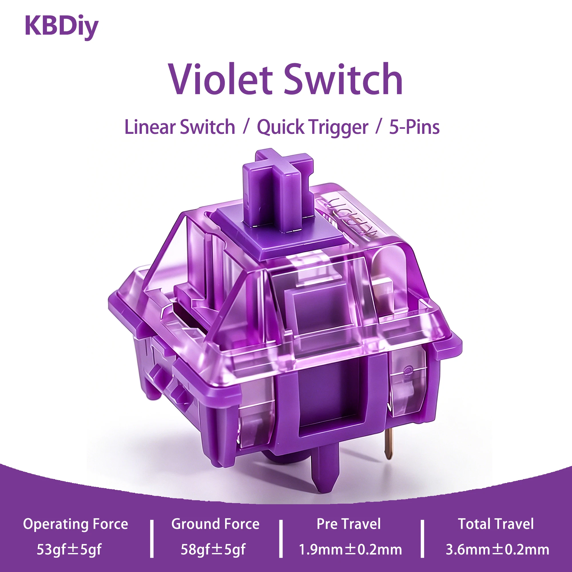 KBDiy Violet Switch Purple 53gf 5Pin Linear Creamy Switches POM PC für benutzerdefinierte DIY 60 Gaming mechanische Tastatur Aula F75 F87 – Detail 1