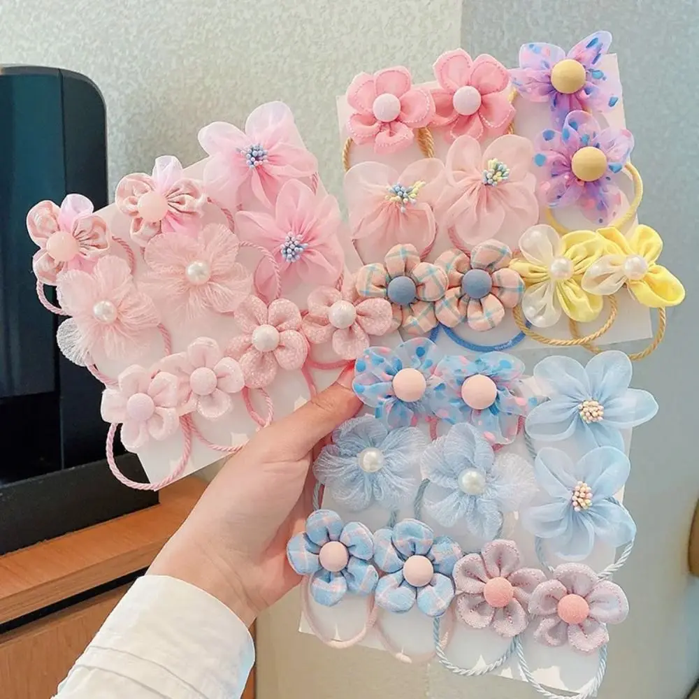 10Pcs/Set Colorful Baby Girl Hair Bands Sweet Mesh Flower Kids Hair Accessories Ponytail Holder Elastic Hair Ties