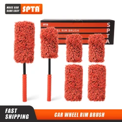 SPTA 2pcs Car Wash Microfiber Premium Wheels Brush Set with 4pcs Replacement Easy To Cleaning Barrels Spoked Rims