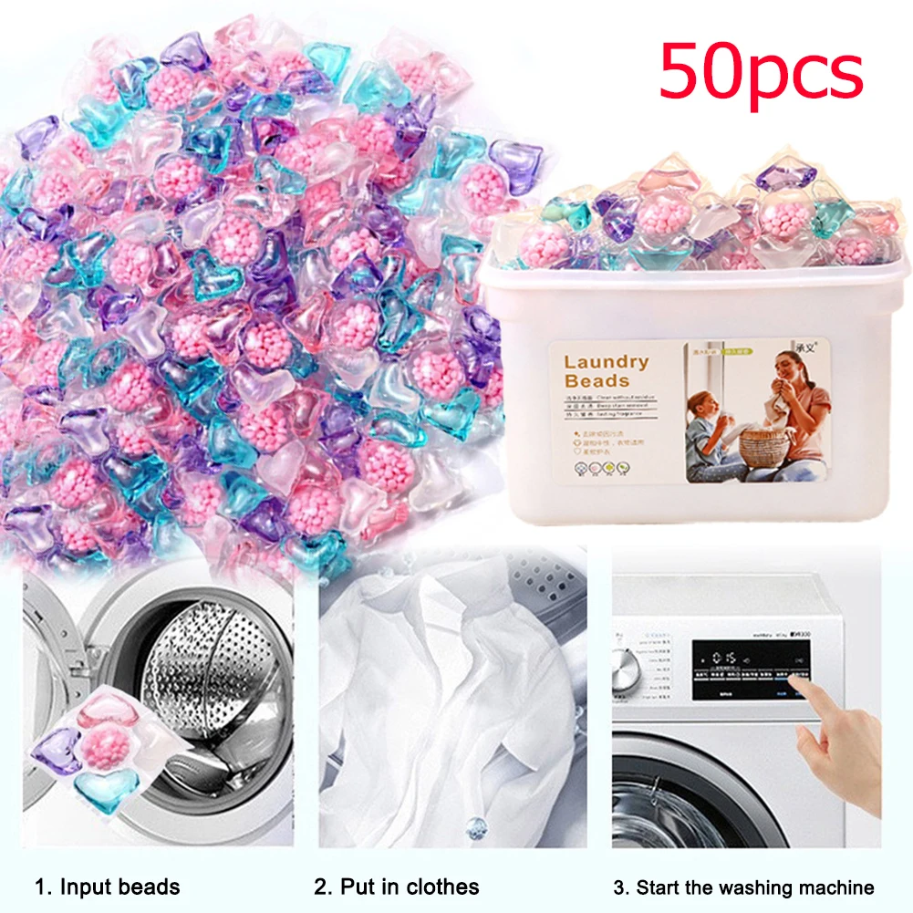 50Pcs Laundry Detergent Soap Box 5 in 1 Detergent Liquid Capsule Ball Laundry Cleaning Washing Capsules for Home Dormitory