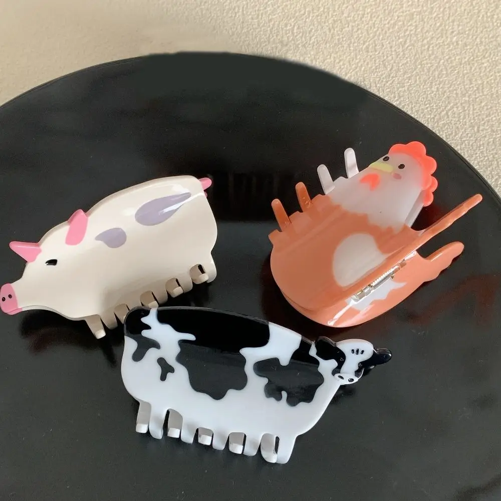

Creative Pig Acetate Cow Hair Claw Wolf Chicken Cartoon Animal Shark Clip Cattle Geometric Animals Hair Clip Wash Face