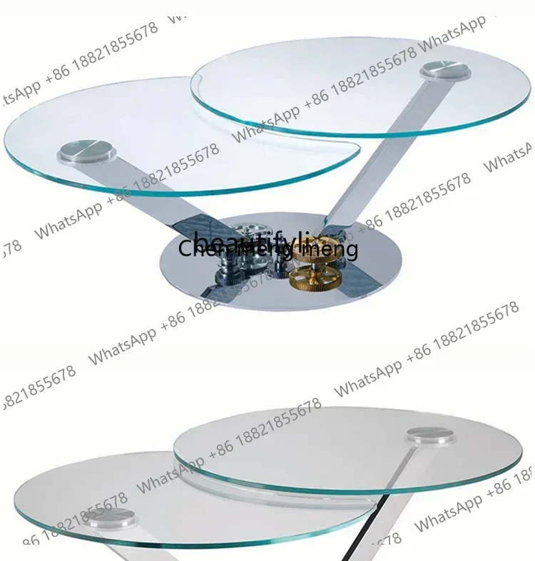 new Tempered Glass Mechanical Gear Design Modern Minimalist Super White Open Small Apartment Creative Coffee Table ss 8617