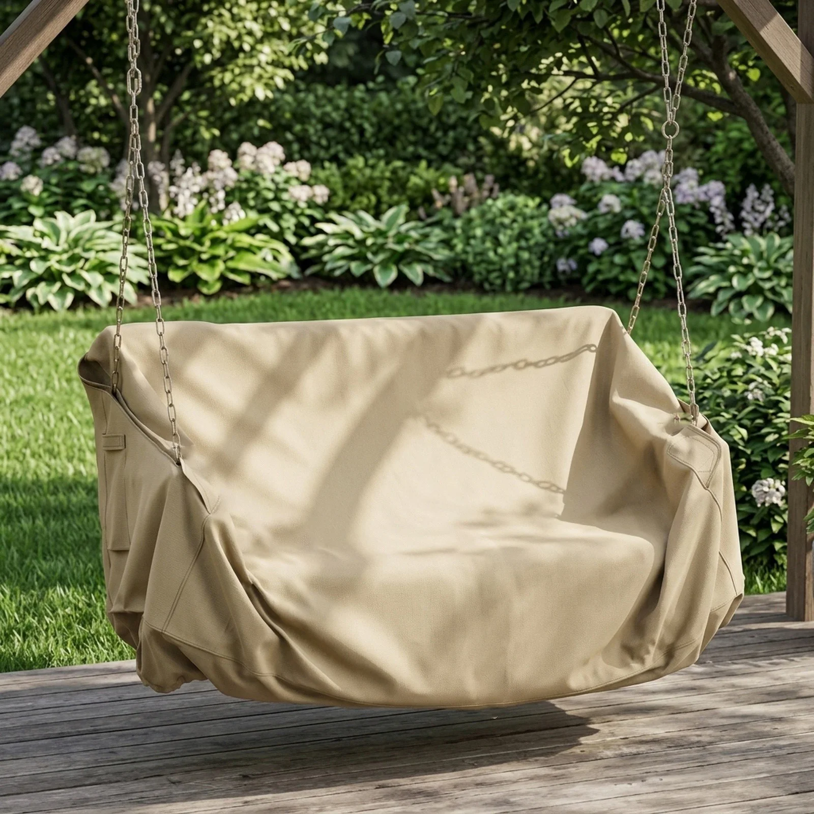 Outdoor Swing Chair Cover for Hanging Porch Swings - 210D Silver Coated Oxford Material with Zippered Opening and Strap System