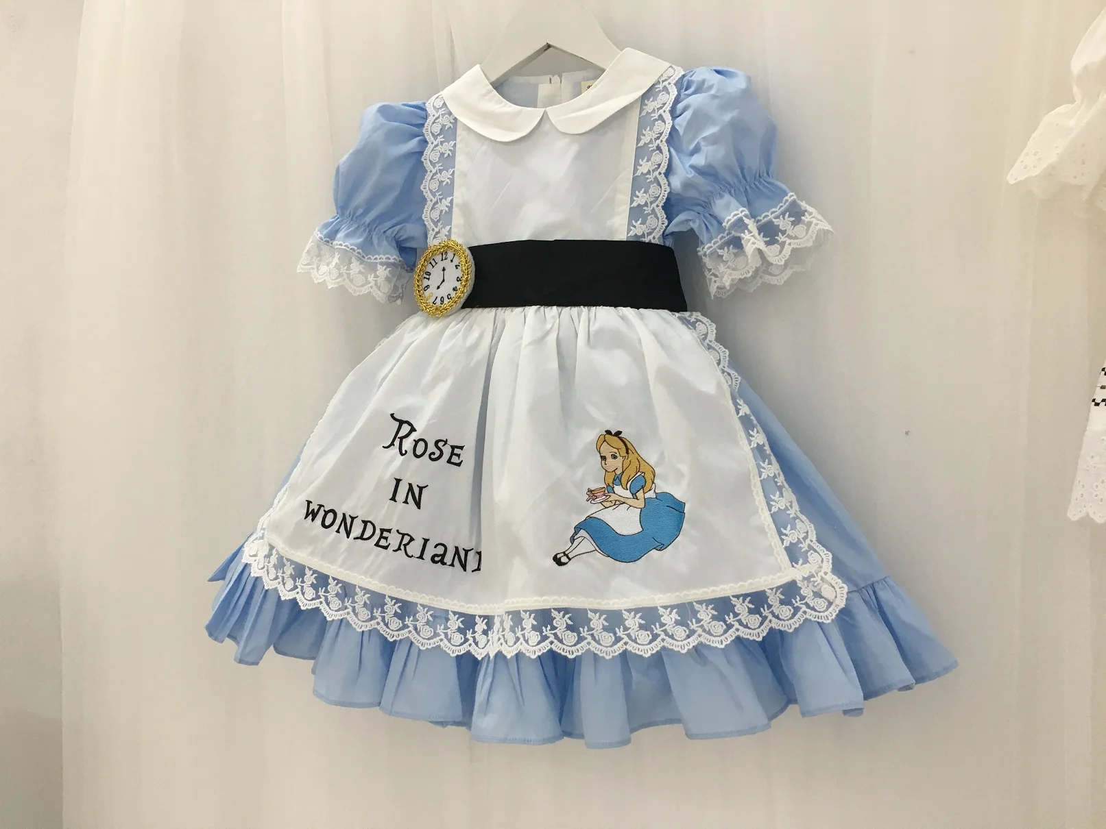 0-8Y Baby Girl Summer Blue Alice Embroidery Turkish Vintage Lolita Princess Ball Gown Dress for Birthday Holiday Casual Eid