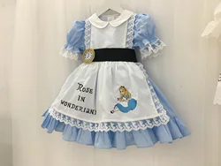 0-12Y Baby Girl Summer Blue Alice Embroidery Turkish Vintage Lolita Princess Dress for Birthday Holiday Casual Eid B142