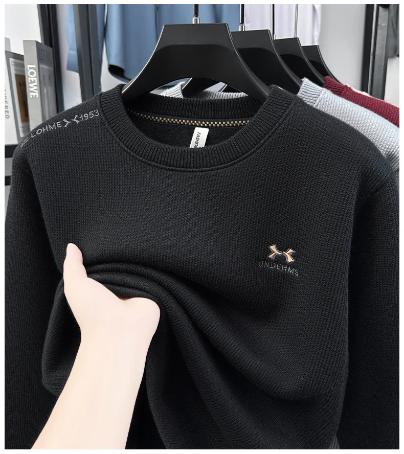 

2025 Ferret Fleece Sweater for Men with Thickened Fleece Winter All in One Fleece Warm Round Neck Bottom Knitted Sweater for Men