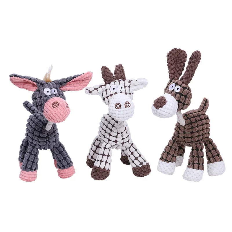 Fun Pet Toy Donkey Shape Corduroy Chew Toy For Dogs Puppy Squeaker Squeaky Plush Bone Molar Dog Toy Pet Training Dog Accessories