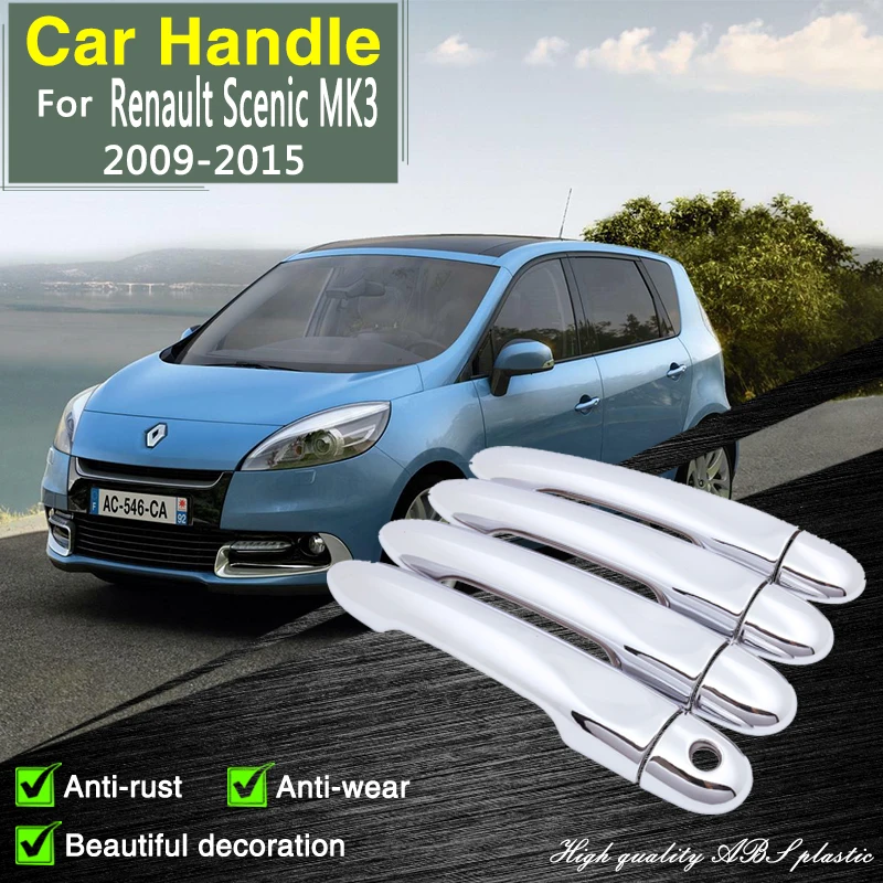 

for Renault Scenic Gas MK3 2011 Chrome Door Handle Cover Car Accessories Rustproof Stickers Trim Styling Catch Cap 2009~2015