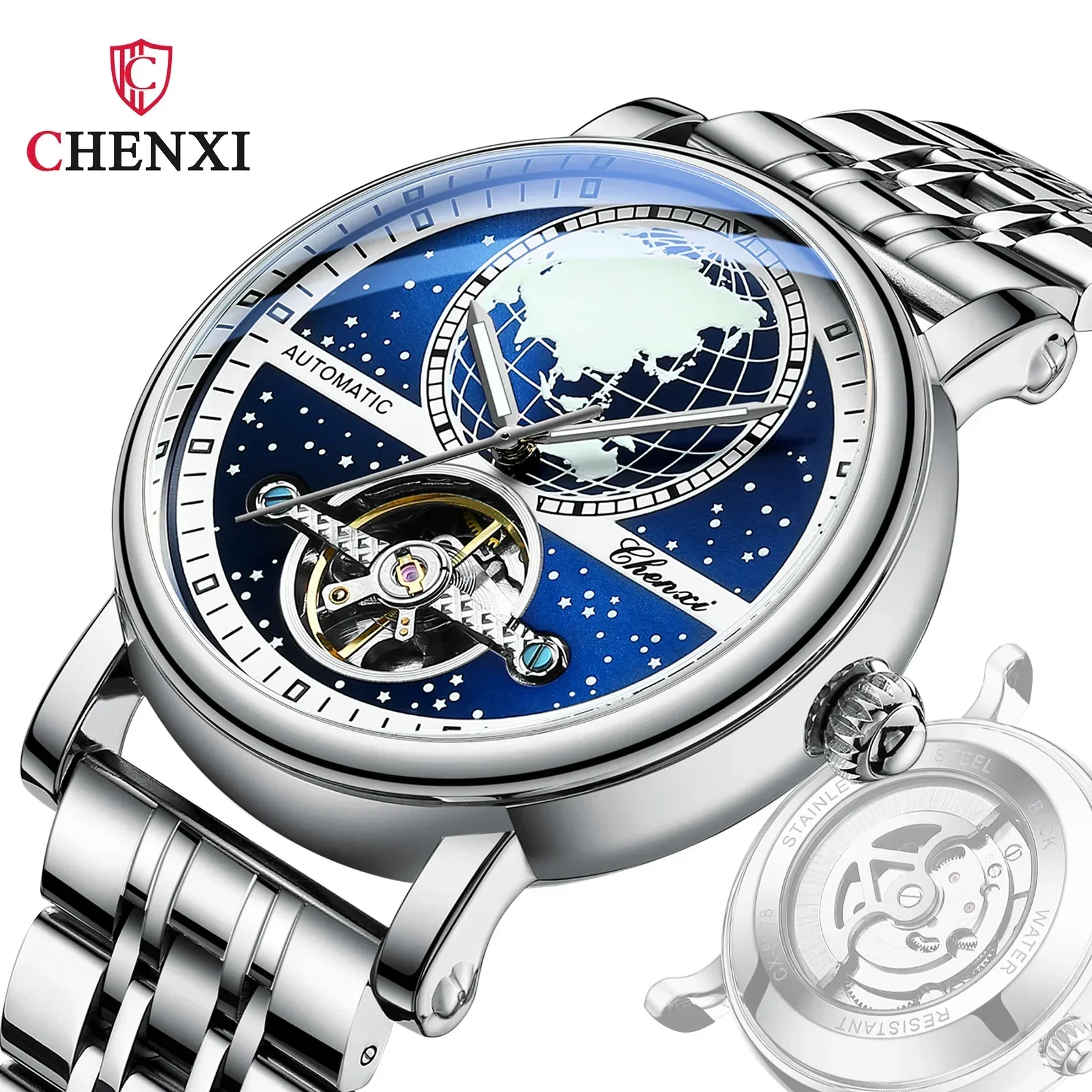 CHENXI 8871 Top Men's Watches Classic Map Dial Luxury Wrist Watch For Man Automatic Mechanical Waterproof Luminous Male Reloj