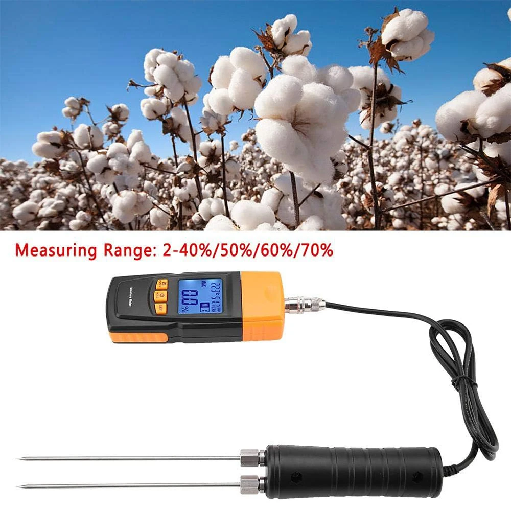 

Digital Wood Moisture Meter Cotton Wood Humidity Tester 2~70% Portable Electrical Woodworking Hygrometer with Measuring Probe