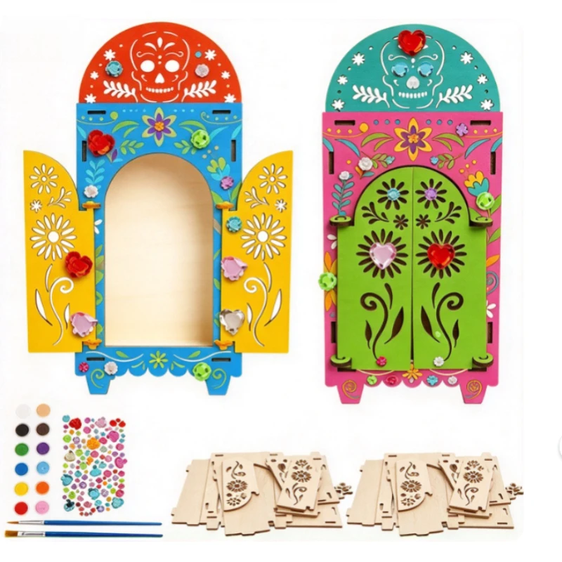 Wooden DIY Day of the Dead Decoration Box – Halloween Ornament, DIY Furniture Assembly Ghost Decor