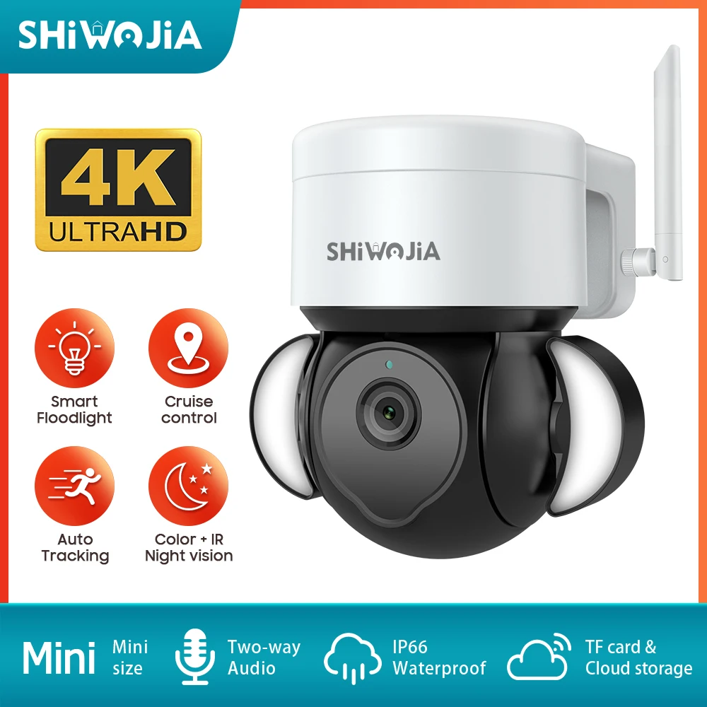 SHIWOJIA 4K 8MP Wifi PTZ IP Camera Tuya Smart Auto Tracking Outdoor Surveillance Human Wireless Security Protection CCTV Camera