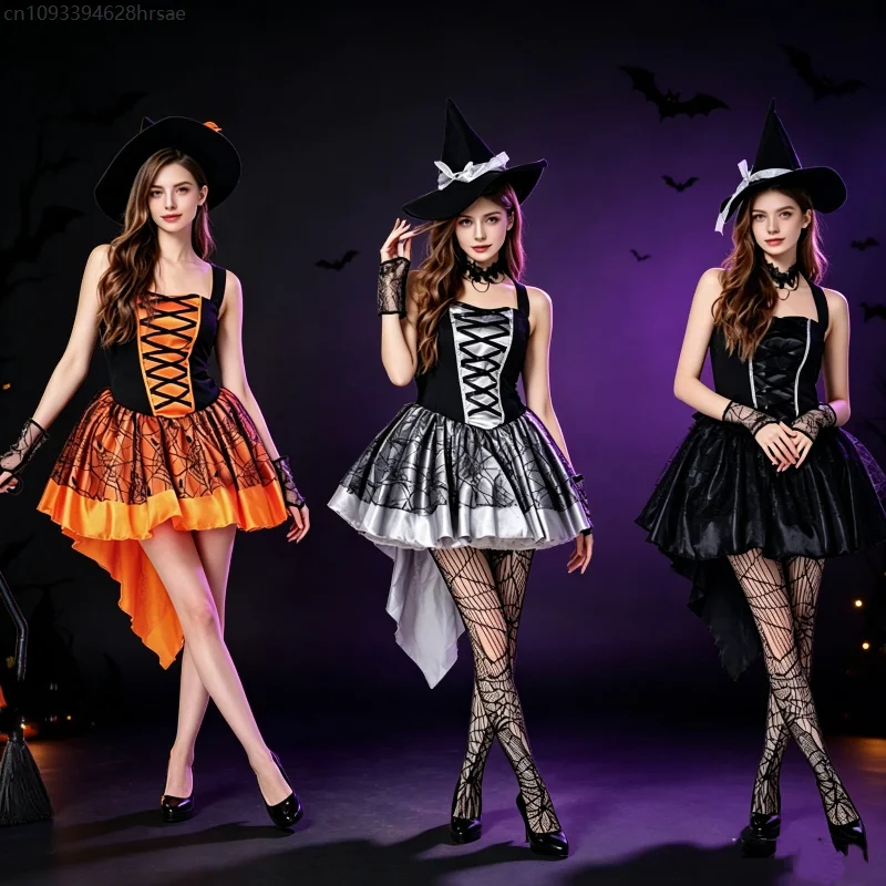 

Sexy Mesh Women Witch Cosplay Purple Outfits Halloween Festival Suspender Dress Party Performance Multiple Colors Costumes
