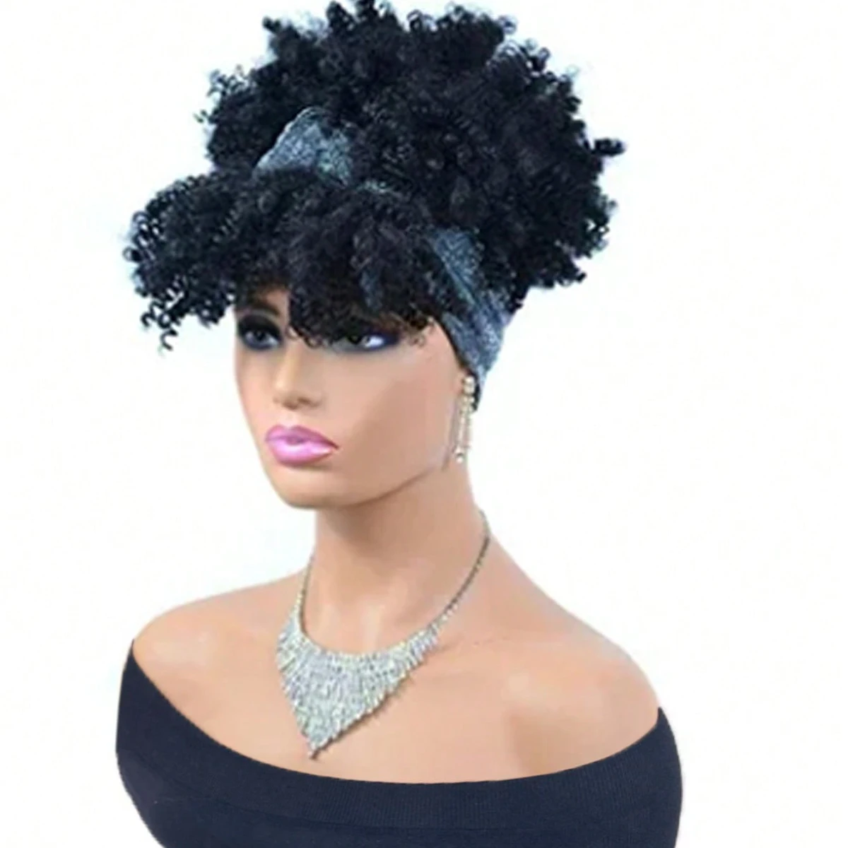 Pelucas de diadema negras para mujer, peluca Afro rizada con pelo corto sintético, pelucas con diadema adjunta