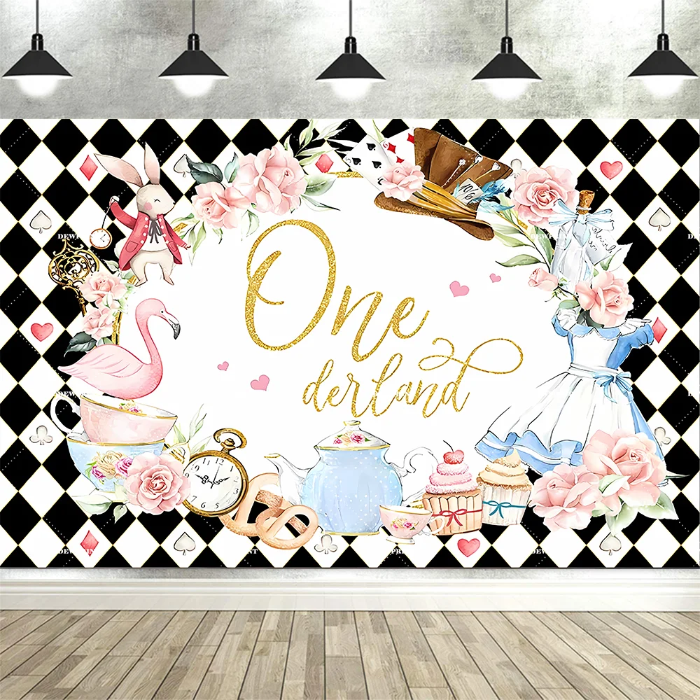 Dewprint Tea Party Onederland Banner Backdrop Girl's 1st Birthday Tea Party Wonderland Photography Background & Decor Photo Prop