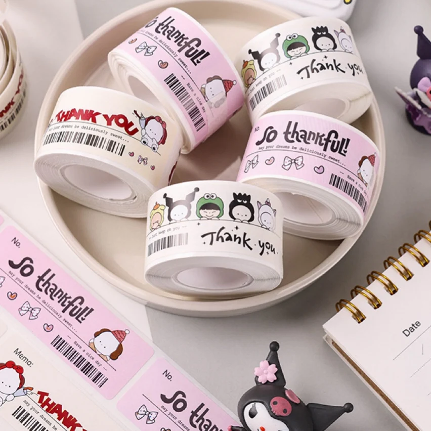 120pcs Cute Sanrio Kuromi My Melody Stickers Roll Kawaii Cartoon Thank You Sealing Labels Sticker Anime Vinyl Decoration Decals