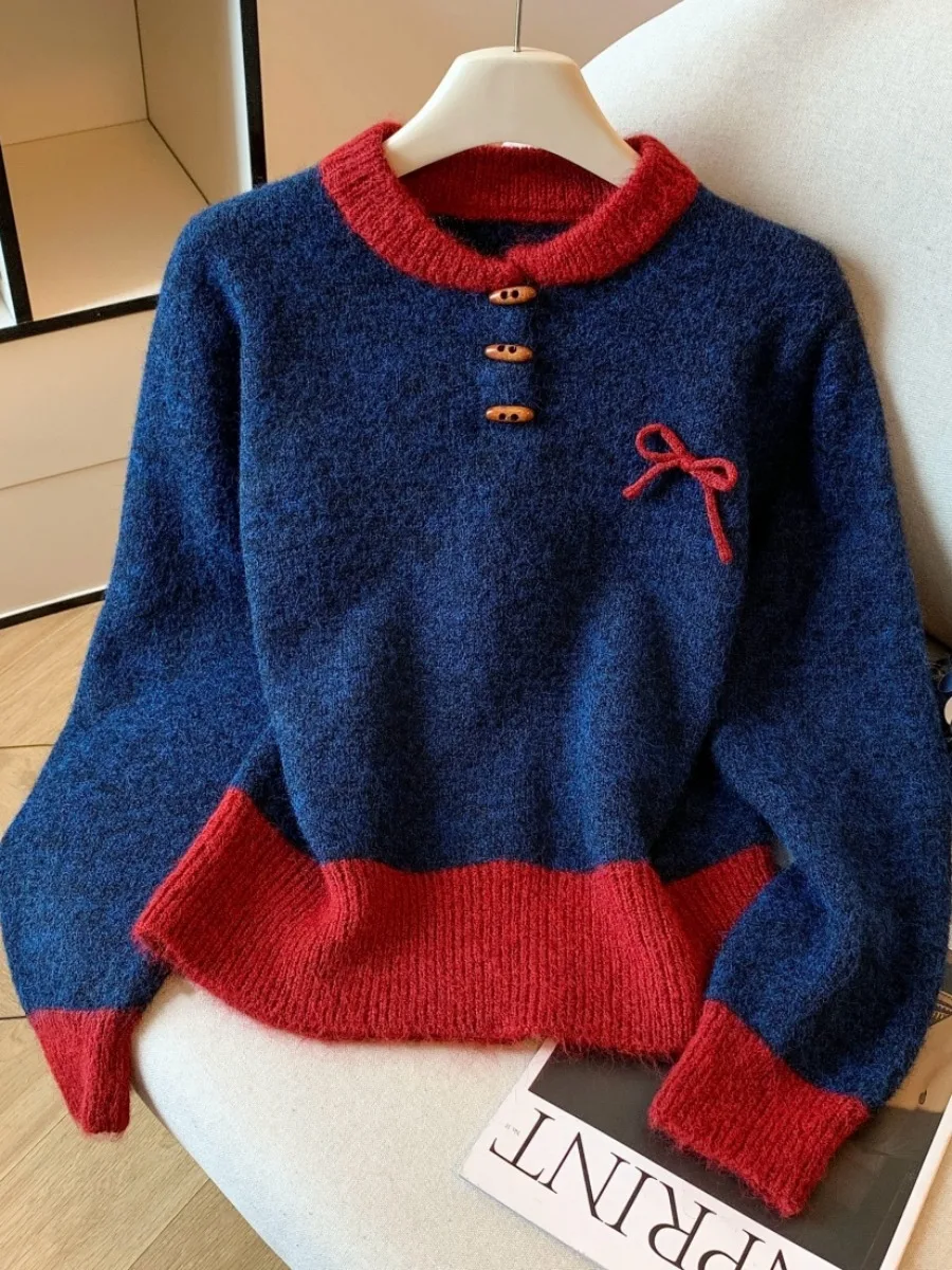 

Korean Sle Knitted Sweater with Knot for Women Thiened Autumn Winter New Design Inner Wear Casual Commute Faion