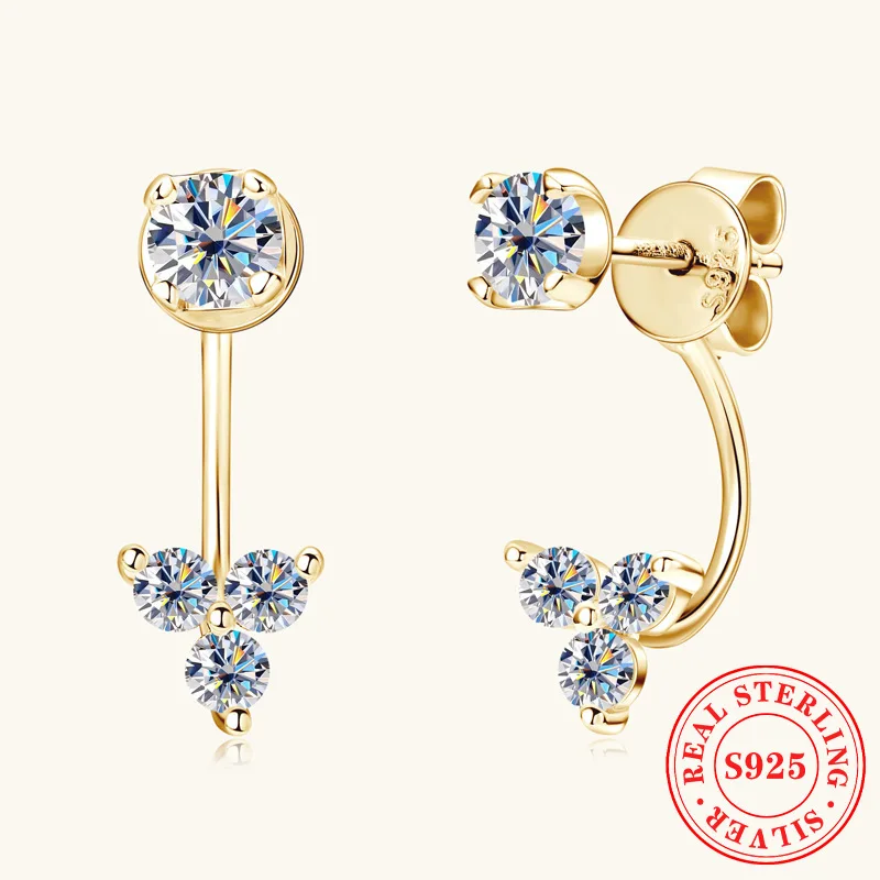D Color VVS1 Moissanite Ear Cuff Earrings For Women 925 Sterling Silver Gold Plated 3EX Cut Earrings Wedding Party Fine Jewelry