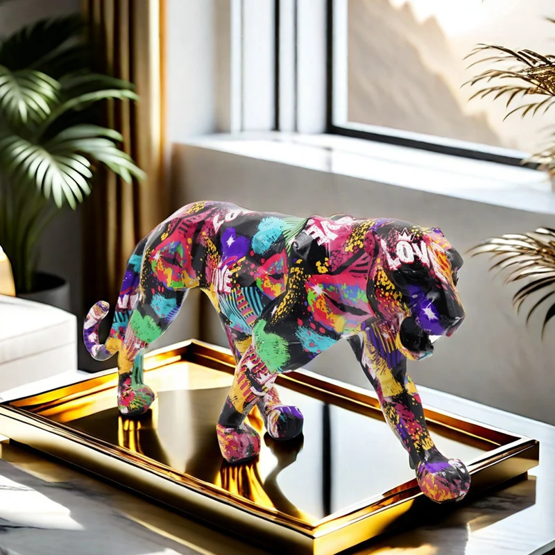 

YuryFvna Abstract Resin Leopard Statue Africa Wildlife Panther Figurine Animal Sculpture Modern Home Desktop Office Decoration